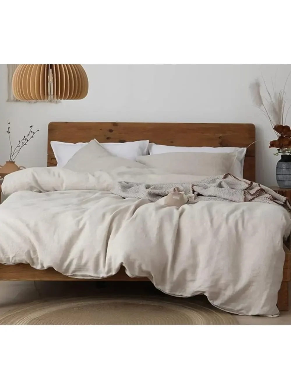 Linen Duvet Cover Set, Bedding with Zipper Closure-Oversized King, Natural Linen